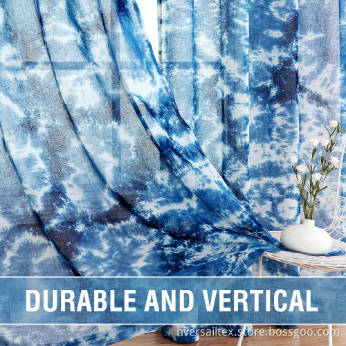 Manual Tie Dye Linen Semi Sheer Blue Curtains